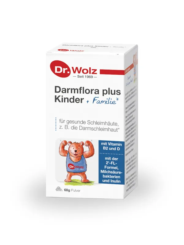 Izdelek Darmflora plus Kinder + Familie® Dr. Wolz, prehransko dopolnilo – 68 g praška Slika
